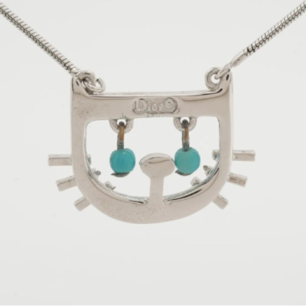 Christian Dior Silver Turquoise Cat Pendant Necklace - Picture 3 of 7